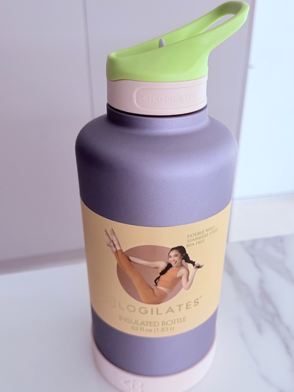 Blogilates Lavender Insulated Water Bottle with Lime Handle